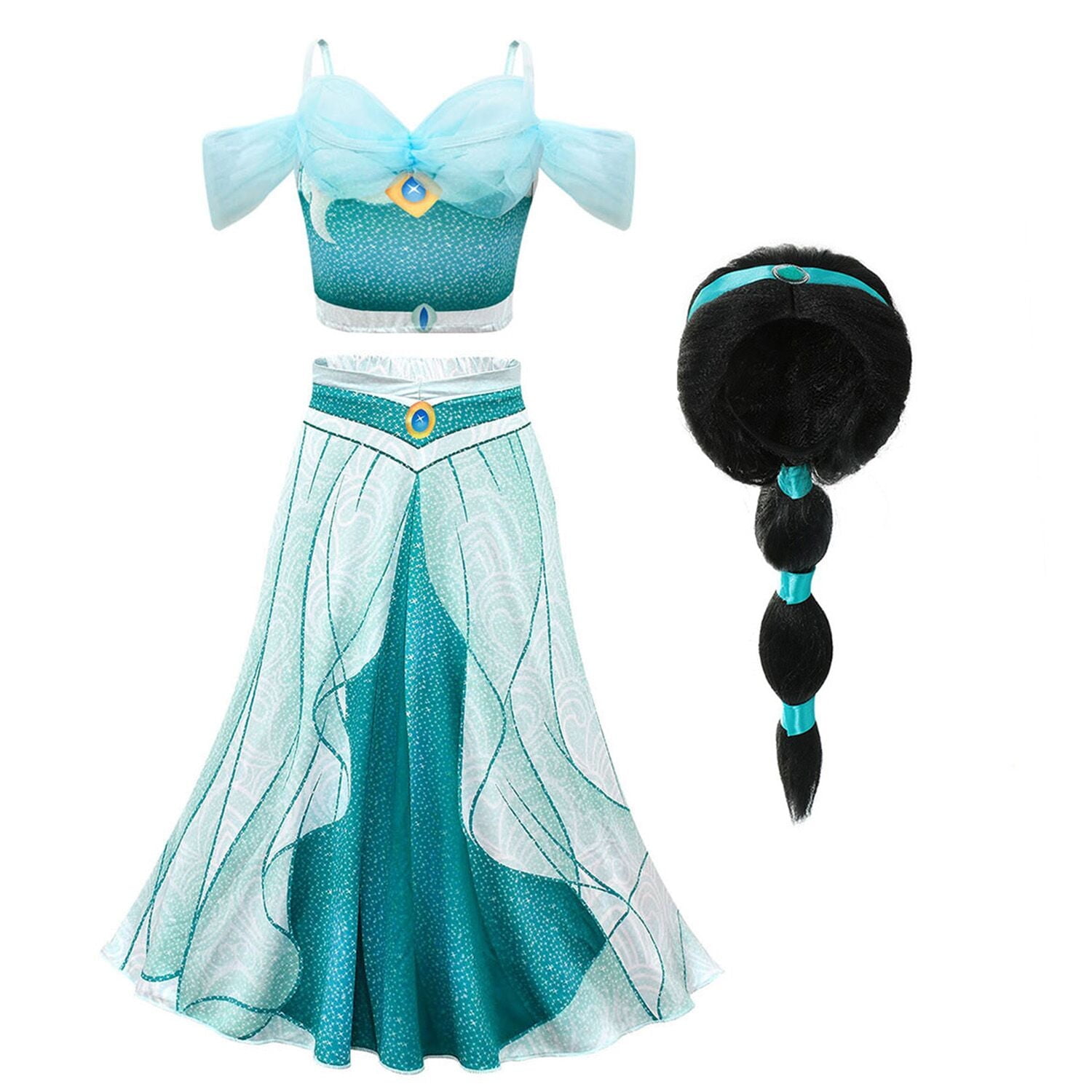 Phenas Jasmine Costume for Girls Arabian Sequined Princess Dress Up Princess Cosplay Costumes for Kids